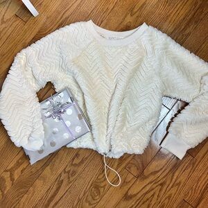 Fuzzy Winter White Planet Gold Faux Fur Sweater Size Small